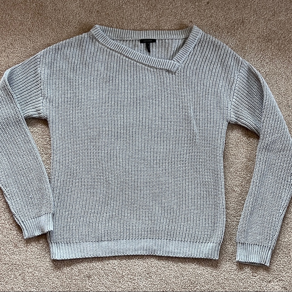 Womens grey knit sweater with asymmetrical neckline size S
